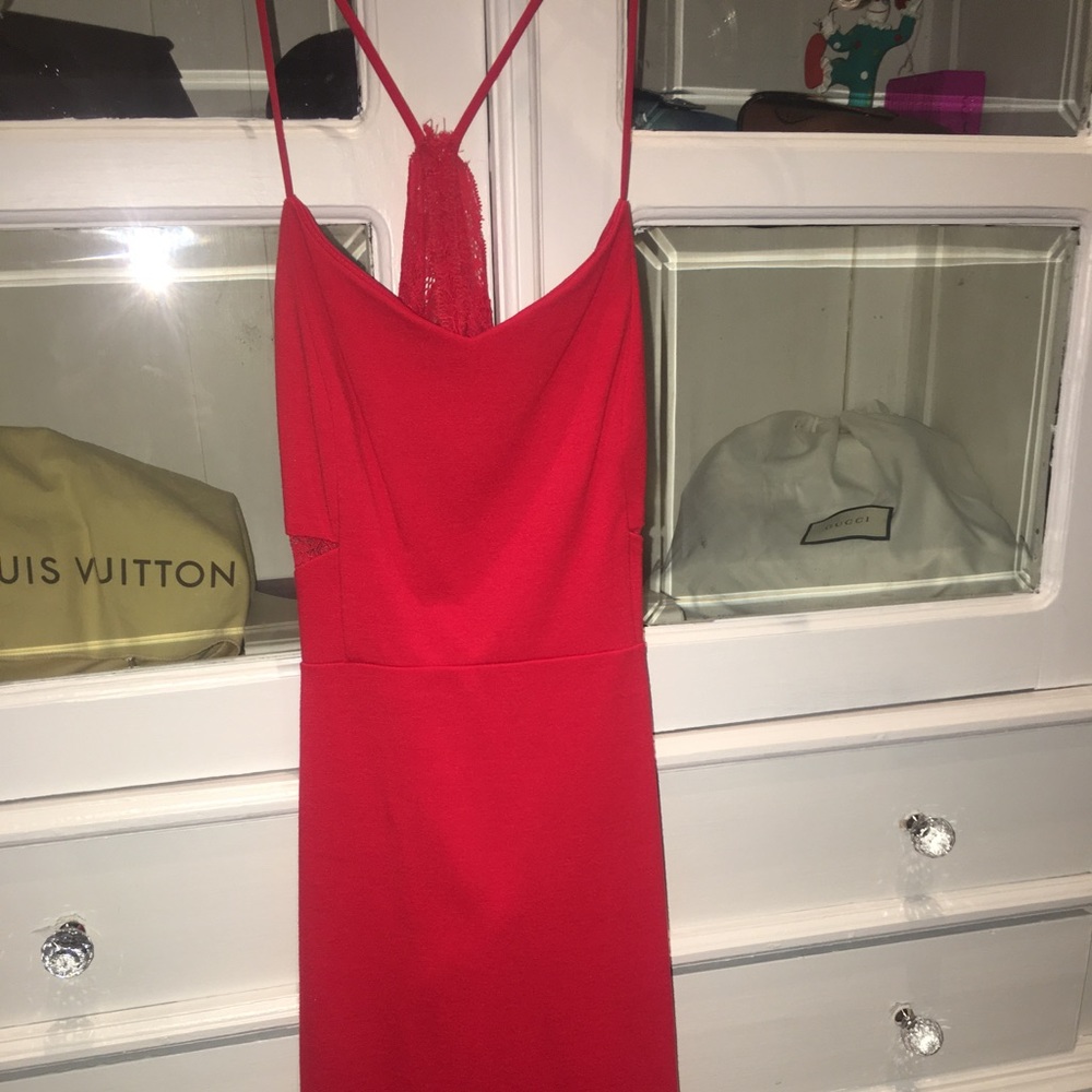 Red Express lace open back dress